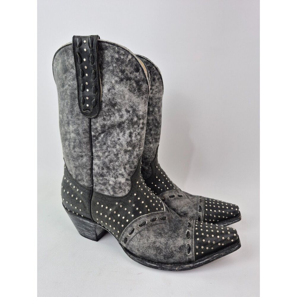 Yippee Ki Yay by Old Gringo Women's Black Grey Studded Cowboy Boots Size 7.5